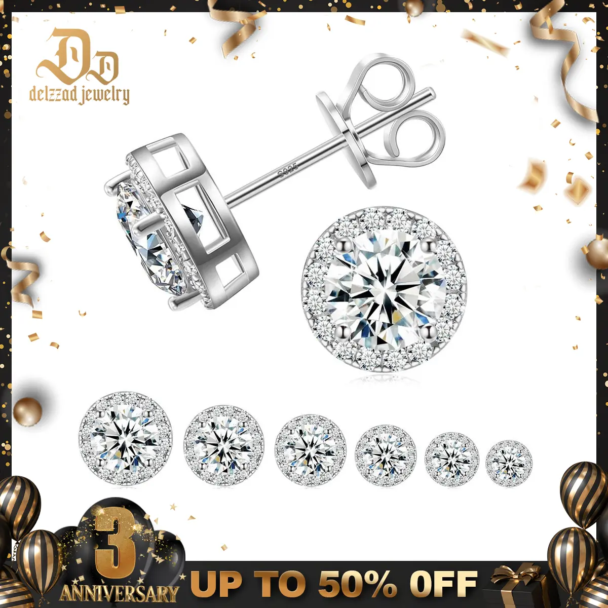 Delzzad S925 Halo Stud Earrings Lab-Created Moissanite Earring Moissanite Jewelry Perfect Birthday Mother’s Day Christmas Gift for Men Women Wedding Set