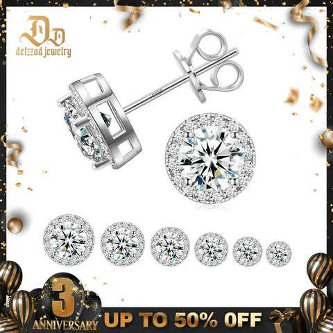 Delzzad S925 Halo Stud Earrings Lab-Created Moissanite Earring Moissanite Jewelry Perfect Birthday Mother’s Day Christmas Gift for Men Women Wedding Set