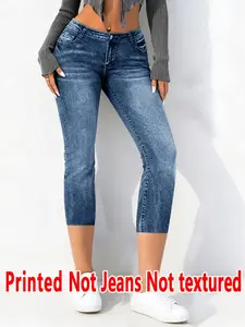 Women's Fitted Capri Pants, Natural Waist Design, All Season Wearable, Non-Denim Fabric, Stylish Elegance Print Bottoms, Versatile Fashion Choice