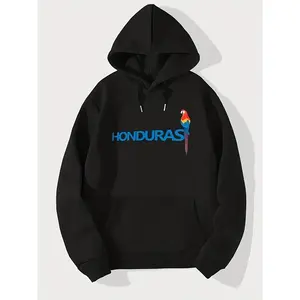 Men'S Heavyweight 250gsm Thermal Hooded Sweatshirt - Tropical Toucan & Honduras Print Hoodie, Soft Cotton Loose Fit Winter Sweater with Front Pocket, Casual Long Sleeve Hoodie for Men, Cozy Gift for Honduran Heritage Apparel