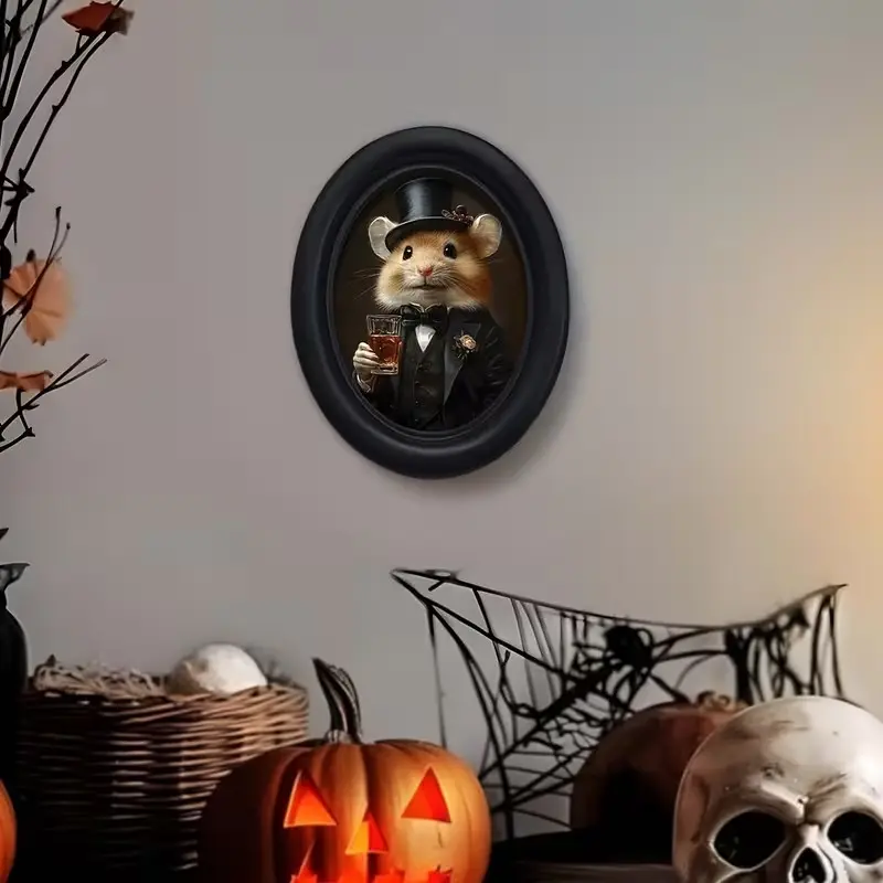 Vintage Art Style Mouse Holding Wine Glass Decorative Home Item, Perfect for Halloween Christmas Thanksgiving Wall Decoration, Wall Hanging Ornament