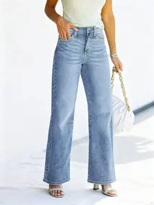 Chicsale Women's Classic Straight Leg Jeans - Rigid Denim With Button Fly & Pockets, Relaxed Fit For Everyday Comfort