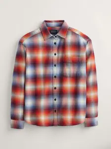 PENDLETON WOMEN'S PLAID BOYFRIEND DOUBLEBRUSHED FLANNEL SHIRT- RUST NAVY OMBRE