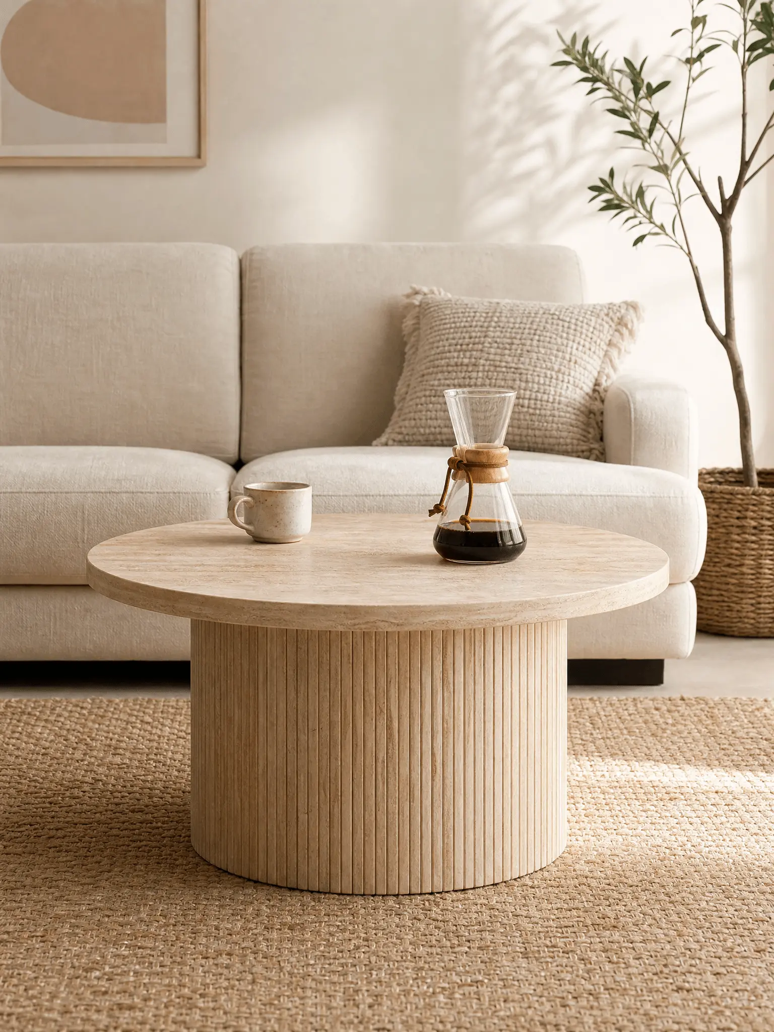 【SummerFinds】ONBRILL 31.5" Gorgeous Fluted Coffee Table, Round Mid Century Coffee Tables for Living Room, Cute Modern Wood Coffee Table, Drum Accent Small Center Table, Bedroom Furniture SummerFinds