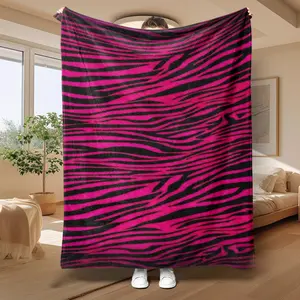 Pink Zebra Pattern Blanket, Soft Throw Blanket, Air-conditioned Room Blanket, Warm Nap Blanket for Home & Office, Gift for Friend & Family, Striped Blankets, Lightweight Blanket, Cozy Chic Blanket