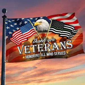 American Flag-Thank You Veterans, Memorial American Eagle Flag TPT66GFv1, 3x5 ft., No Flag Pole Rings-USA Flags Premium Polyester-Decorative Indoor Outdoor Flag