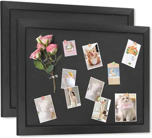 Stylish Black Linen Cork Board Set - 16*11 Large Framed Bulletin Board - Wall-Mounted Pin Board for Home Office Decor - Includes Pushpins - Pack of 2