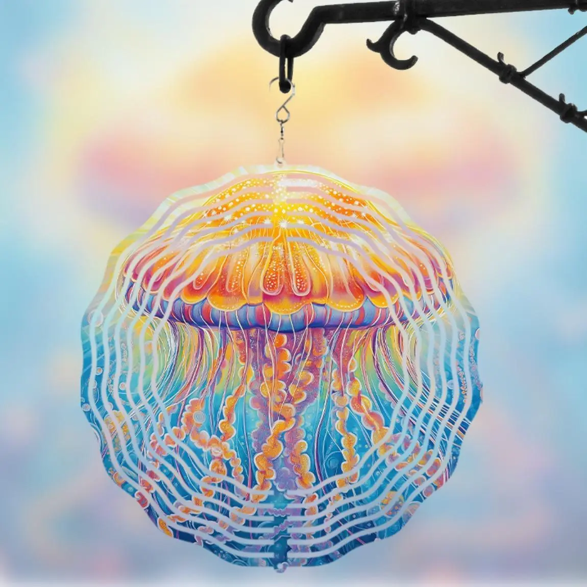 Jellyfish Design Wind Chime, Outdoor Garden Patio Decoration, Creative Hanging Decor with 360 Degree Rotation Hook, Gift Idea