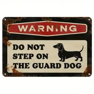 Vintage-Style Metal Warning Sign "DO NOT STEP ON THE GUARD DOG" - 8x12 Inches, Rustic Dachshund Silhouette, Ideal For Home, Office, Bar Decor - Durable Tinplate, Easy To Hang