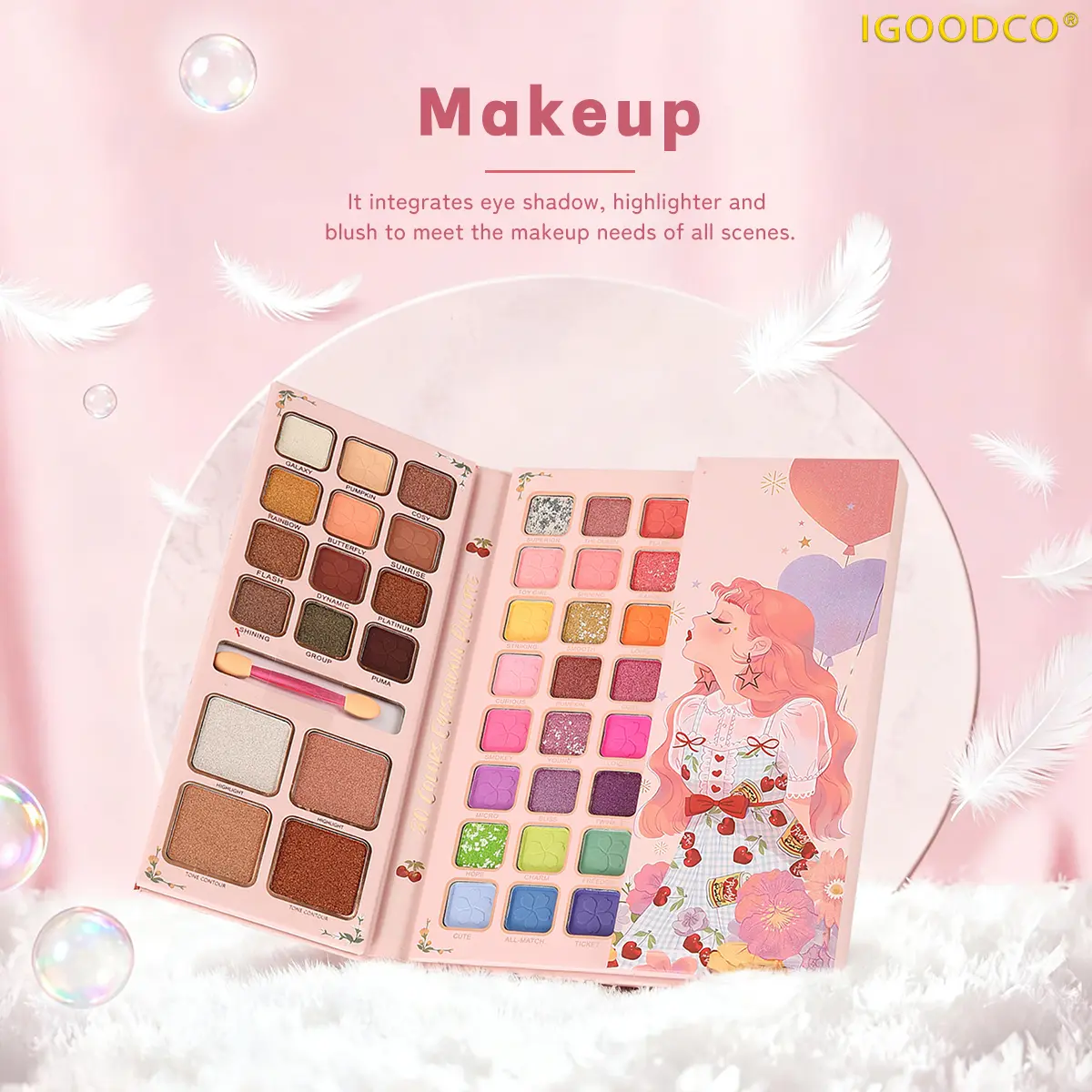 Igoodco IG29611 Cosmetic Eyeshadow Palette - All Matte Pigmented, Shimmer Pigment, Flash Effect, Glitter Powders, Sequins, Color Mixing Makeup Book for Stage-Ready Looks, Matte Pigmented Palette,summerwins