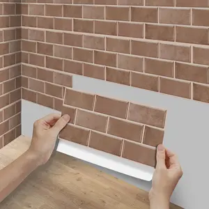 6/12/24/48 PCS FG Retro Tile Stickers Terracotta Brown Brick Pattern PVC Crystal Film Self-Adhesive Waterproof Oil-Proof Splashback for Kitchen Bathroom Floor Tile Wood Home Decoration