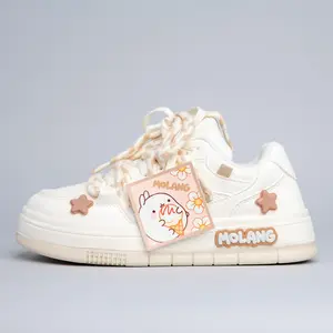 Bobo's House x Molang Ice Cream Chunky Sneakers Women's Pastel Cream Peachy Star Accents 3D MOLANG Midsole Logo Casual Sports Shoes for Kawaii Lovers