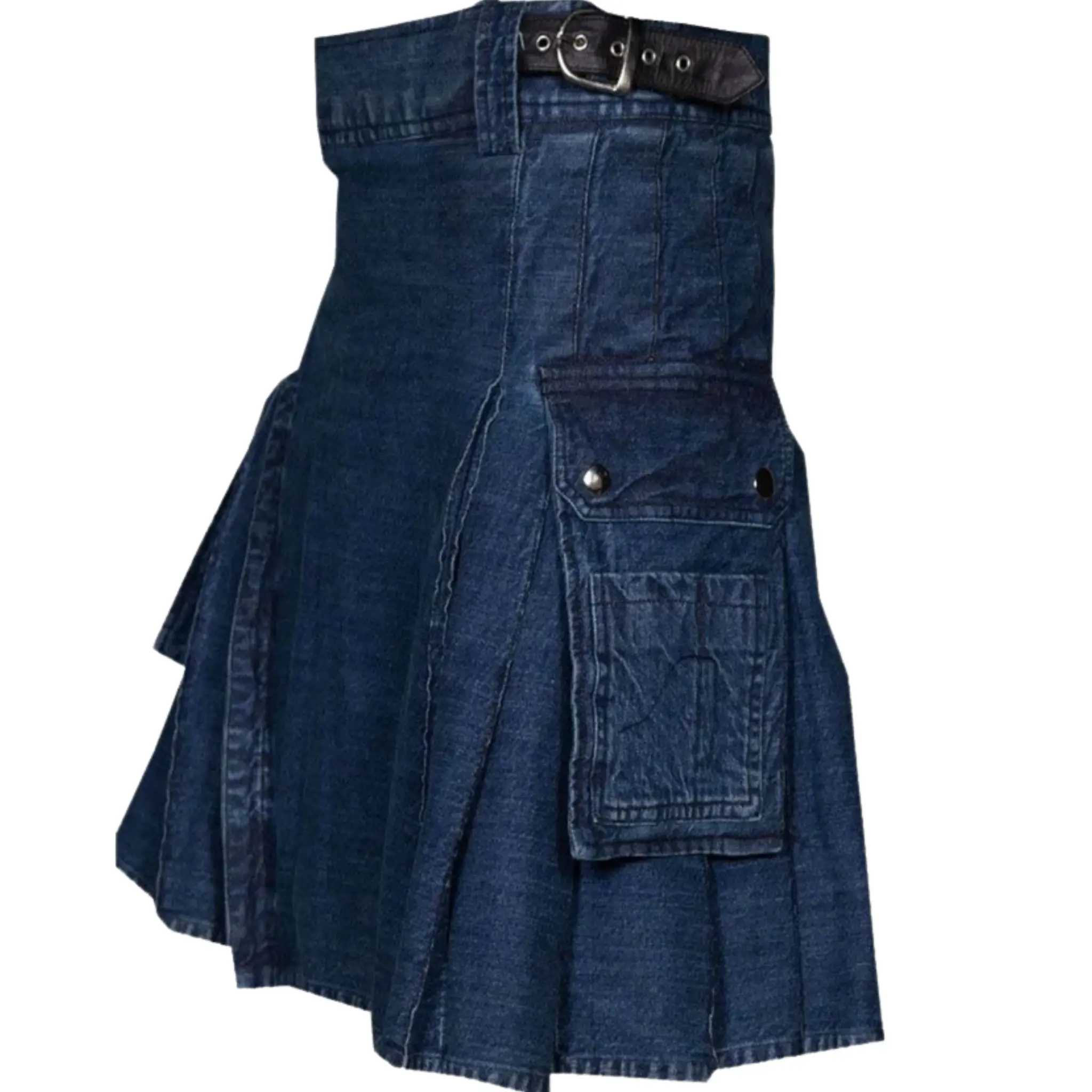 Dark Blue Denim Utility Kilt – Stylish, Durable, and Functional