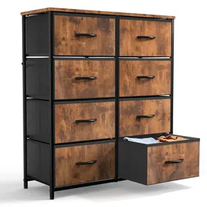 Crafted Comforts Dresser with Wooden Top and 8 Fabric Storage Drawers Multi-purpose Dresser for TV, Toys, Clothes, and More