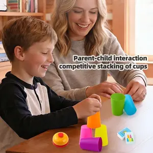 Stackable Cup Set with 12 Cups, 54 Cards, and Child Bell, Perfect for Party Games and Fun Activities, Ideal for Kids' Entertainment