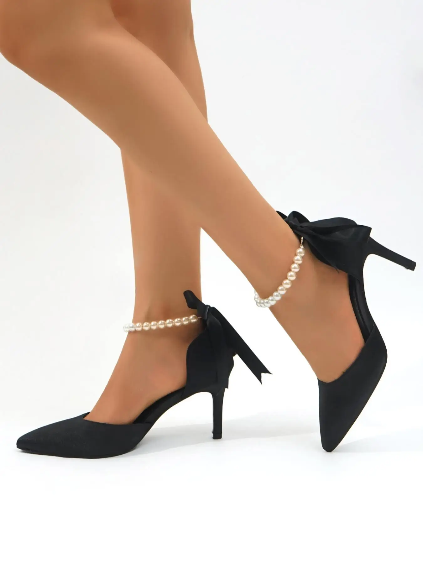 Elegant Pointed Toe Stiletto Heels, Fashion Faux Pearls & Bow Design High Heel Shoes for Party, All-match Stylish Classy Heeled Shoes for Work & Daily