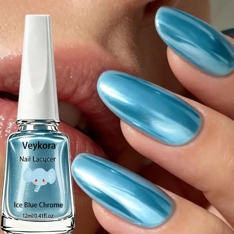 Lustrous Mirror Ice Blue Chrome Nail Lacquer, Cool Metallic Non-Gel Nail Polish, Glossy Mirror Effect, Ideal for Beach, Date-Night Fingernail & Toenail Art