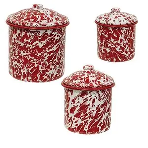 Red Splatter Enamel Canisters - Set of Three