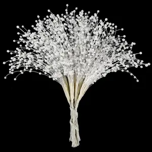 100 count String  Sticks  for Crafts, Artificial  String Beads for Wedding Bridal Flower Bouquet, Wedding Party Table Decor, Corsage, Christmas Garland, DIY Accessories (White)