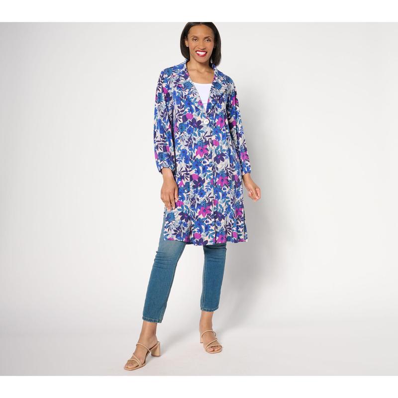 Susan Graver Regular Printed Liquid Knit Duster with Blouson Sleeves