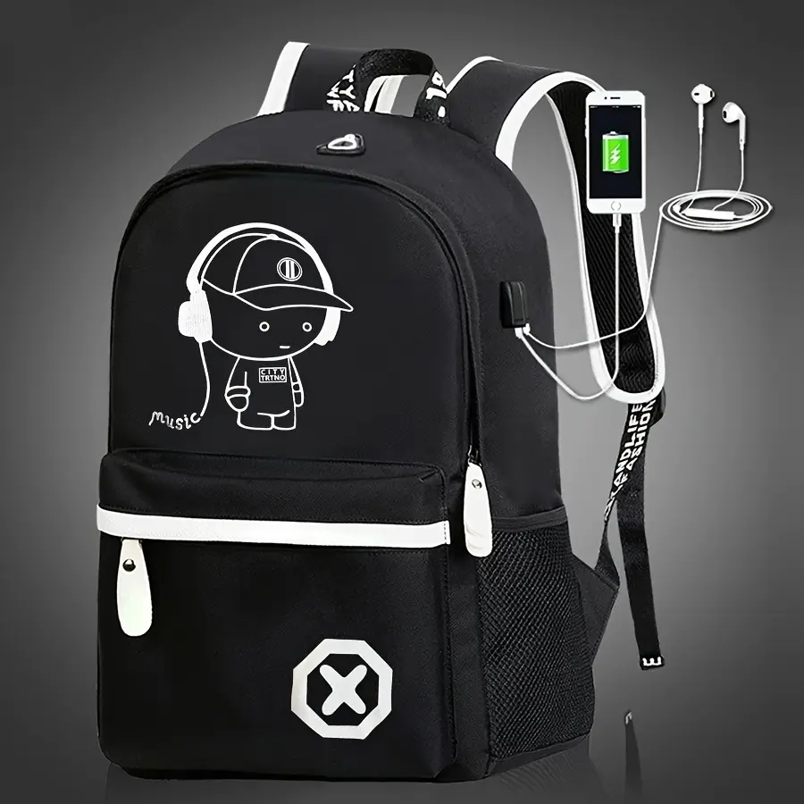 Boys' Casual Cute Character-Themed Backpack, Large-Capacity Lightweight Oxford Cloth Cartoon Print Bag for Middle-High School Students (For School Use), Cute Backpacks