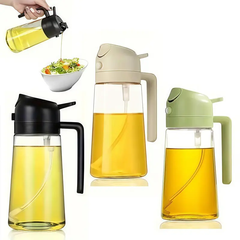 3PCS Food-Grade Glass Oil Dispensers (White+Black+Green) - 1 Pack with Scale Markings, Leakproof, Gravity Open-Close, Dual-Use Spray-Pour, 3D Wide Angle Spray, Drip-Free Pour, Precise Oil Control Kitchen Utensils (2 Packs: Amber+Olive Green)