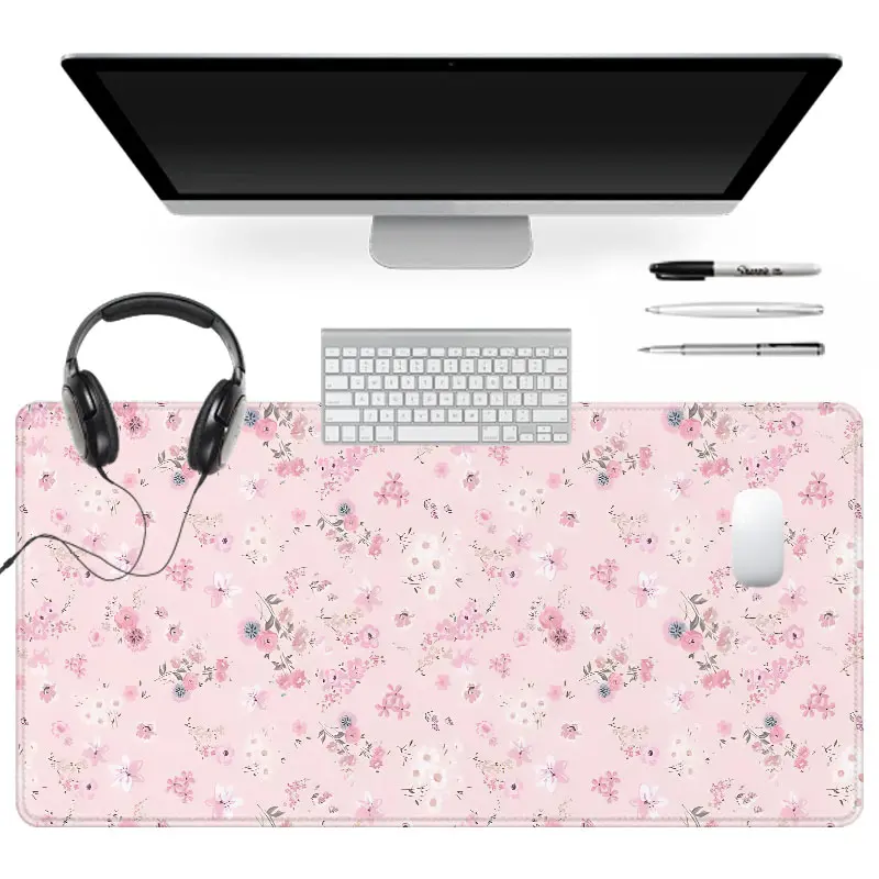 Extra Large Floral Pink Mouse Pad Gaming Mouse Pad 35x16 Inch Computer Keyboard Mousepad Desk Pad Suitable for Families, Offices and Schools, Gaming Desk Accessory, Desk Decor, Computer Desk Accessories