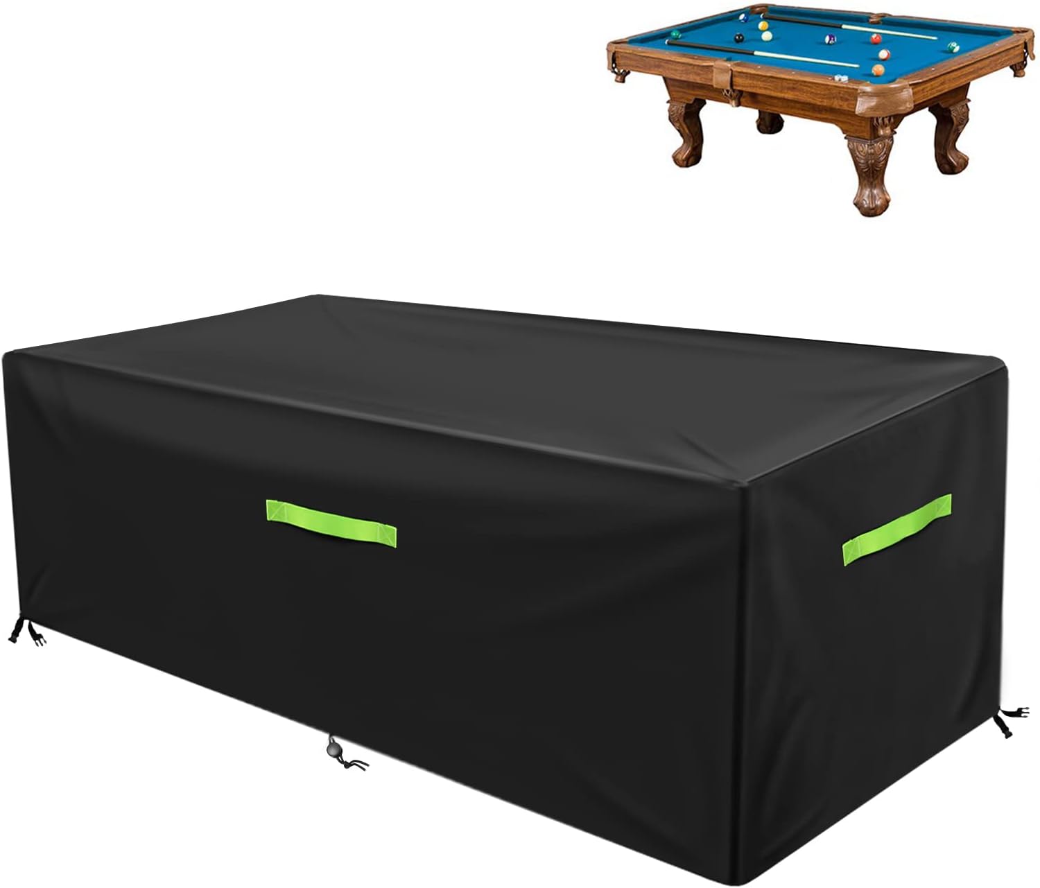 8 FT Waterproof Billiards Table Full Cover - Indoor-Outdoor Use, Handles, Buckle Secure, Drawstring Tie, Standard Fit (102x53x32 in, Black) 8 FT Waterproof Billiards Table Full Cover - Indoor-Outdoor Use, Handles, Buckle Secure, Drawstring Tie, Standard Fit (102x53x32 in, Black)