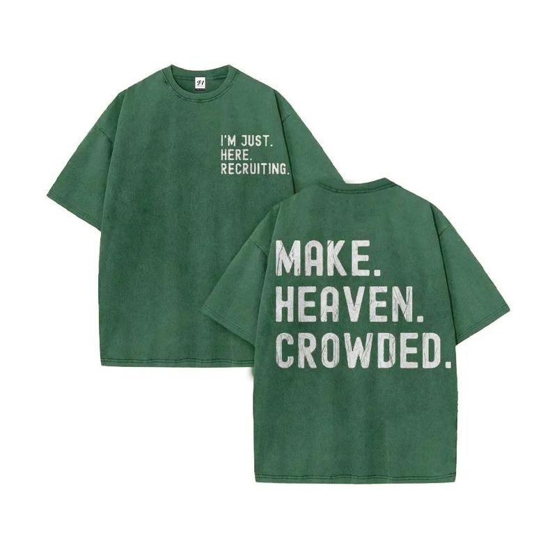 Unisex Make Heaven Crowded Print Acid Washed T-shirt Plus Size