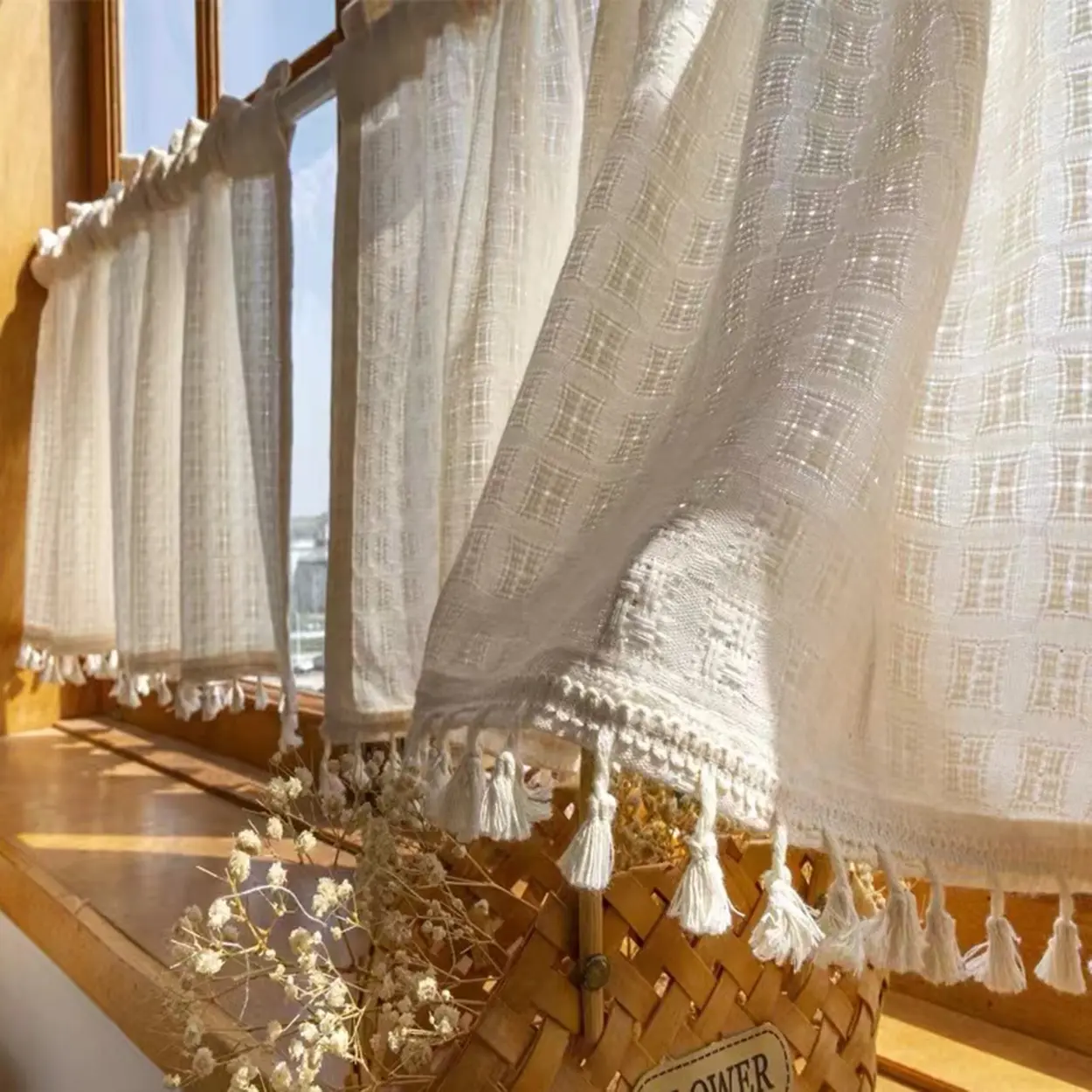 1Panel Modern Minimalist Imitation Linen Semi-Transparent Curtain Panel, Rod Pocket Hanging, Easy Install Curtain, Home Decorative Curtain, Kitchen Curtains, Ideal for Cafe Balcony Kitchen Living Room Bedroom Window Decor