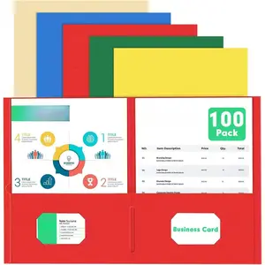 Two Pocket Folder,  100 Pack 2 Pocket Folders, Letter Size Paper Folders Designed for Office and Classroom Use, Assorted 5 Colors