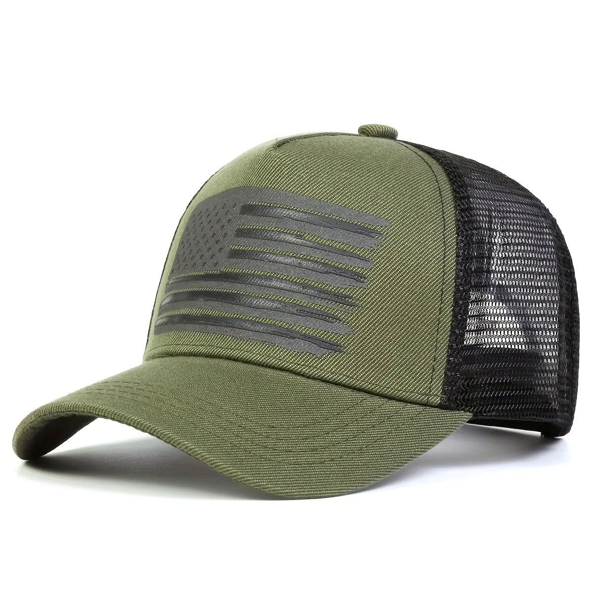 1pc Men's American Flag Printed Baseball Cap, Fashion Five-sided Hat Outdoor Adjustable Mesh Cap
