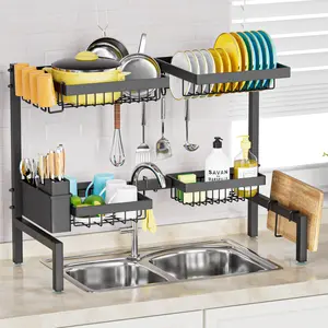 【2 Tier 4 Baskets】Over The Sink Dish Drying Rack, 24.8"-35.4", Large Dish Drying Rack for Kitchen, Expandable and Adjustable, Saving Kitchen Space