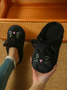 Cute Cat Slippers for Women, Comfortable Fuzzy Indoor Shoes, Embroidered Cartoon Pattern, Non-Slip, Perfect for Parties and Gifts