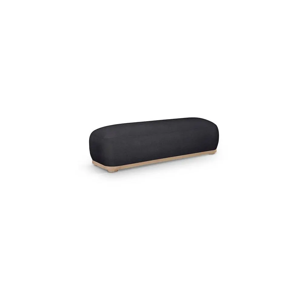 Calum Black Chenille Fabric Bench, Classic Shape Mid-Century Indoor Furniture, Plush Seat with Solid Wood Frame