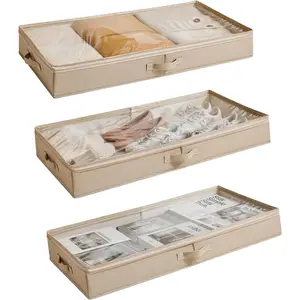 3 Pack Bed Containers, Low Underbed Shoes and Clothes Organizer with Sturdy Sidewalls/Bottom, Large Dorm Bins, 33 * 17 * 4.5 inches, 45L
