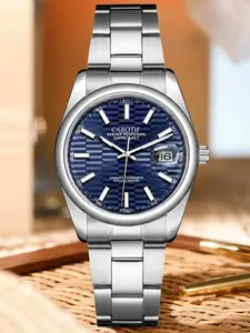 Blue Dial Business Men's Watch, Calendar Display, Honeycomb Pattern, Waterproof Quartz, Analog Quartz Watch, Elegant Commuter Wristwatch, Business Fashion Wristwatch, All Seasons