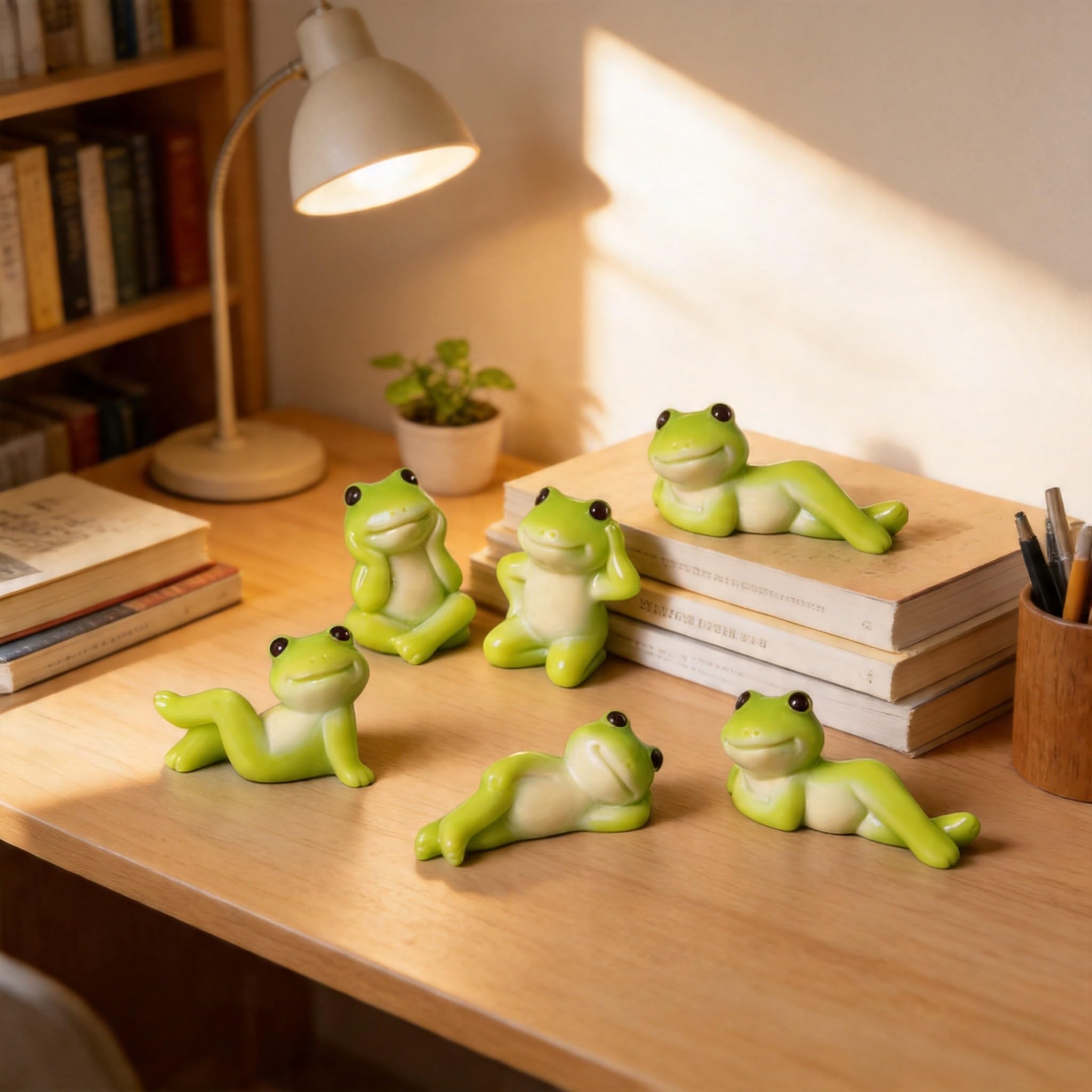 6Pcs Cute Lazy Frog Resin Figurines Set, Miniature Green Frog Ornaments, Cottagecore Aesthetic Desk Decor for Workspace, Micro Landscape Fairy Garden Accessories, DIY Craft Decor & Party Favors for Frog Lovers.
