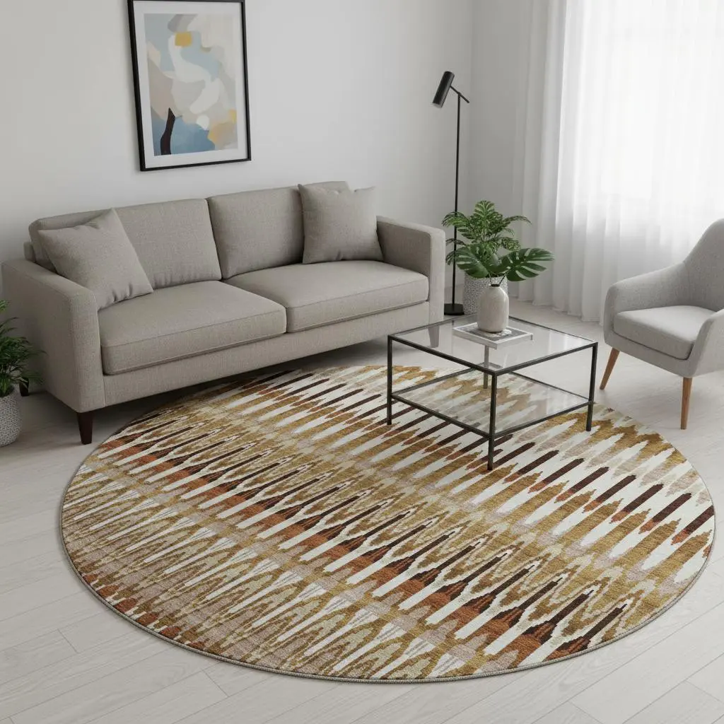 HomeRoots 668292 8 ft. Terra Cotta Ivory & Beige Southwestern Round Area Rug - Washable, UV-Resistant, Durable, Multi-Tonal, Shaped Circle Area Rug, Shaped Area Rugs, Multi-Tonal Area Rugs