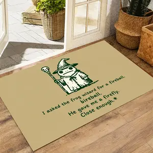 "I Asked the Frog Wizard for a Fireball" Doormat – Whimsical Retro Line Art Design with Humorous Fantasy Quote, Perfect for D&D & Cottagecore Fans