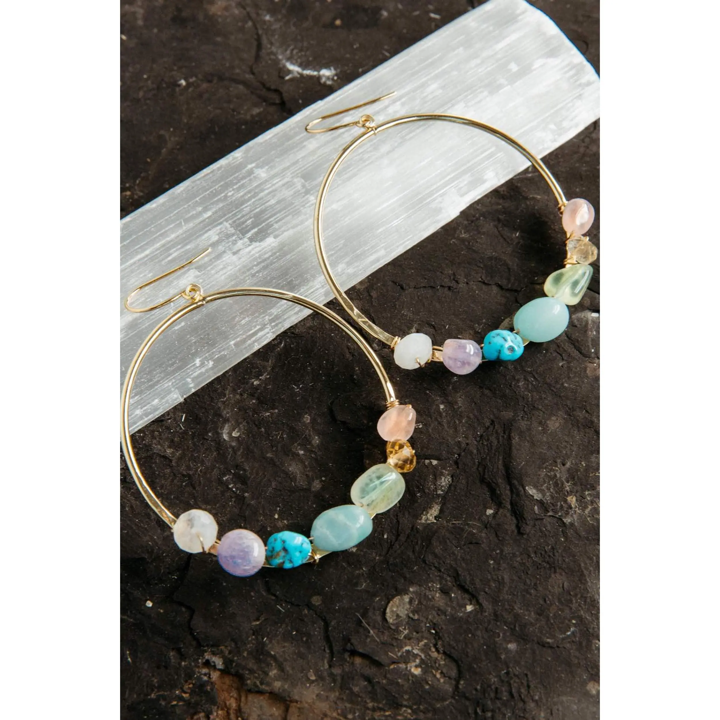 Energetically Aligned 7 Chakra Gold Hoop Earrings