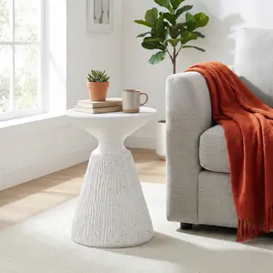 ARCH Outdoor White Marble Retro Speckled Textured All-Weather MGO Side Table – Indoor End Table for Home, Office, Living Room & Patio Decor