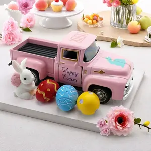 Easter Mini Alloy Car Ornaments Set, Cute Rabbit Easter Egg Random Decorations, Vintage Openable Door Gifts for Indoor Parties