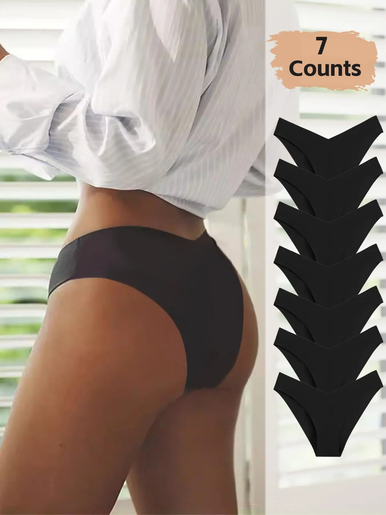 Women's Low Waist Underwear Set, V-Neck Ice Silk Seamless Panties, Casual Fitted Plain Basic Elegance Design, Suitable for All Seasons, Womenswear