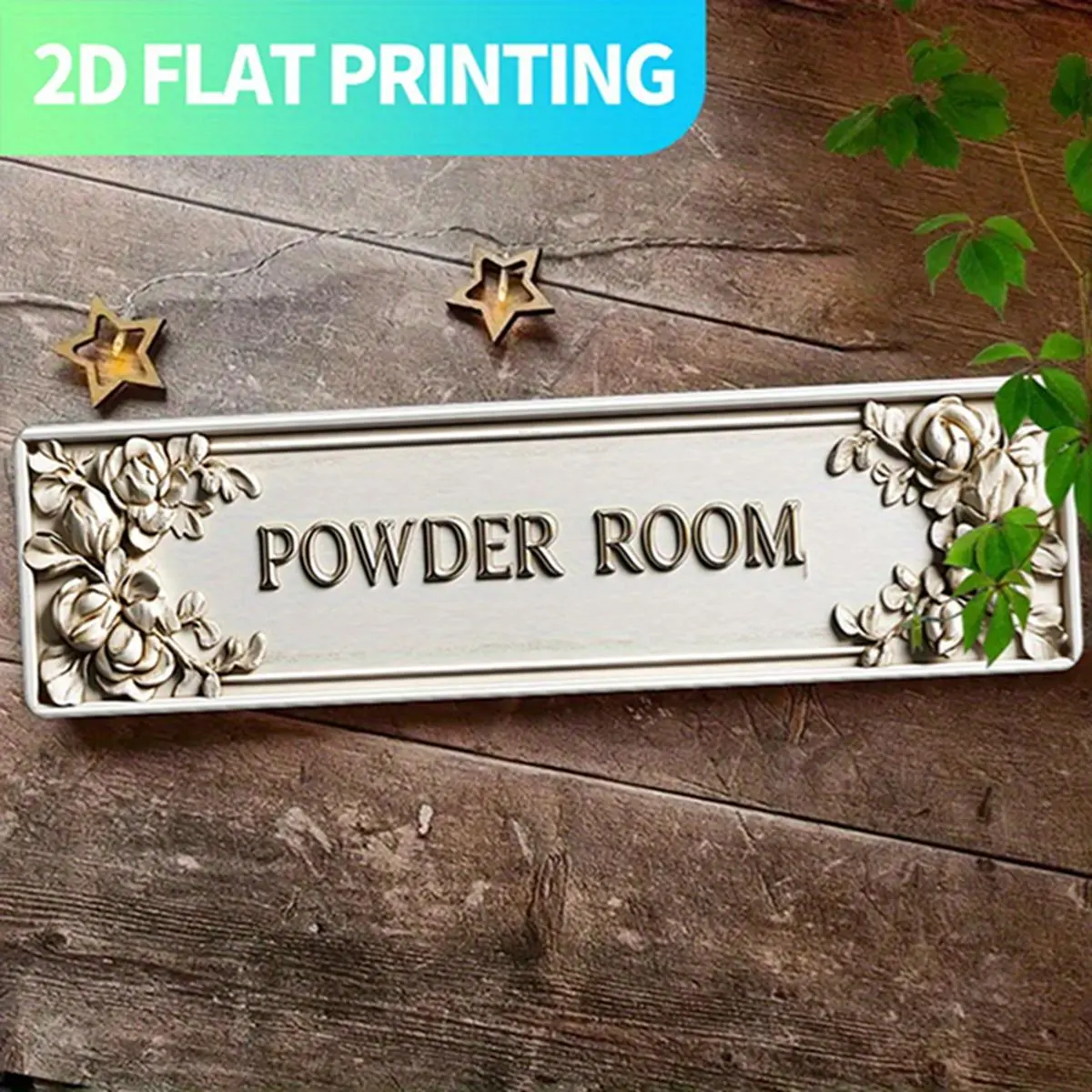 2D Flat, 1pc Vintage "Powder Room" Metal Sign - 15.7x3.9 Inch Aluminum Wall Decor with Floral Design, Pre-Drilled for Easy Hanging, Retro Home & Farmhouse Decor, Unique Gift for Friends & Family, Powder Room Decor, Porch Decoration, Elegant Script Design,
