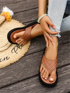 Korean Style Quilted Flip Flops for Women, Thick Platform Thong Sandals, Casual Beach Slides