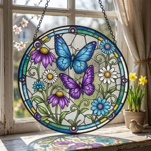 Butterfly and Flower Stained Glass Suncatcher: Butterflies Window Hanging, Mother's Day Gift