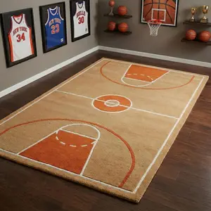 Vintage Basketball Court Rug, High Elasticity Non-Slip Kids Room Play Mat, Boy Bedroom Living Room Gaming Area Multi-Scene Use, Gaming Rugs