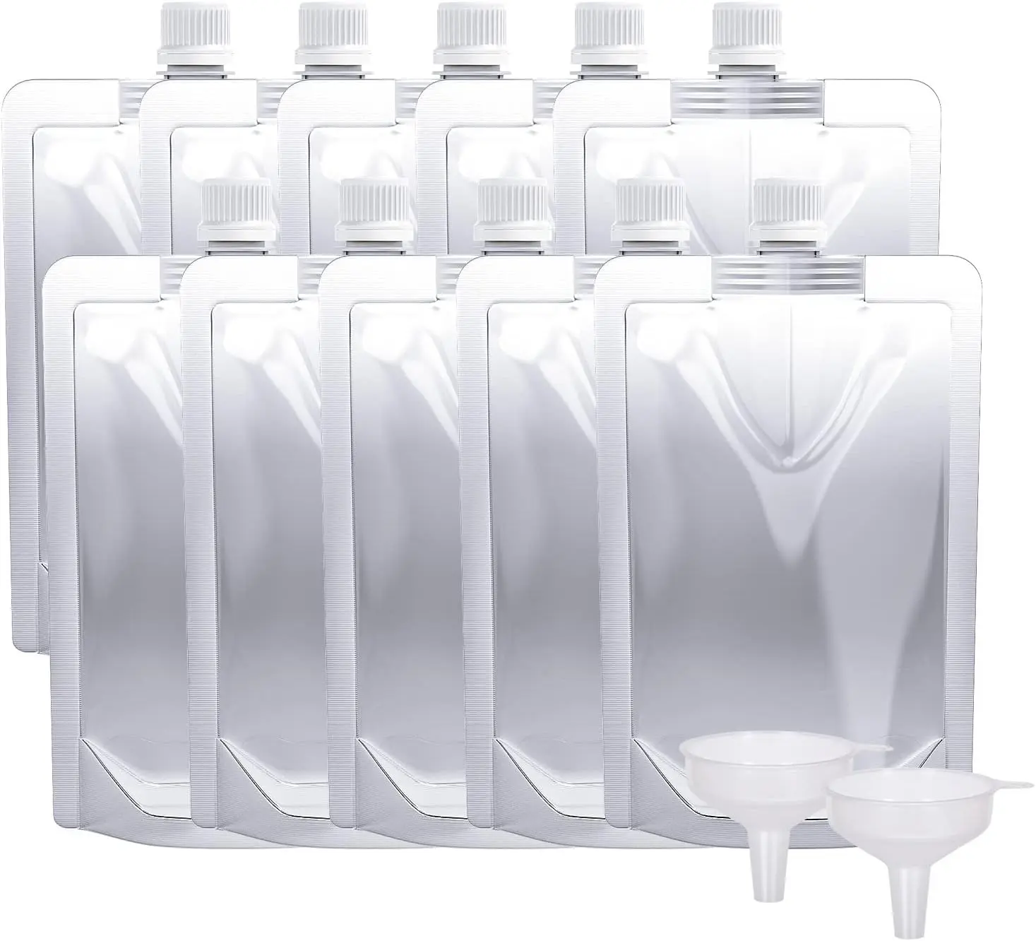 10PCS 8oz Refillable Portable Reusable Plastic Foldable Storage Bags Organiser - Lightweight, Leakproof, BPA-Free Flexible Drink Juice Pouches with 2 Funnels for Travel, Concerts