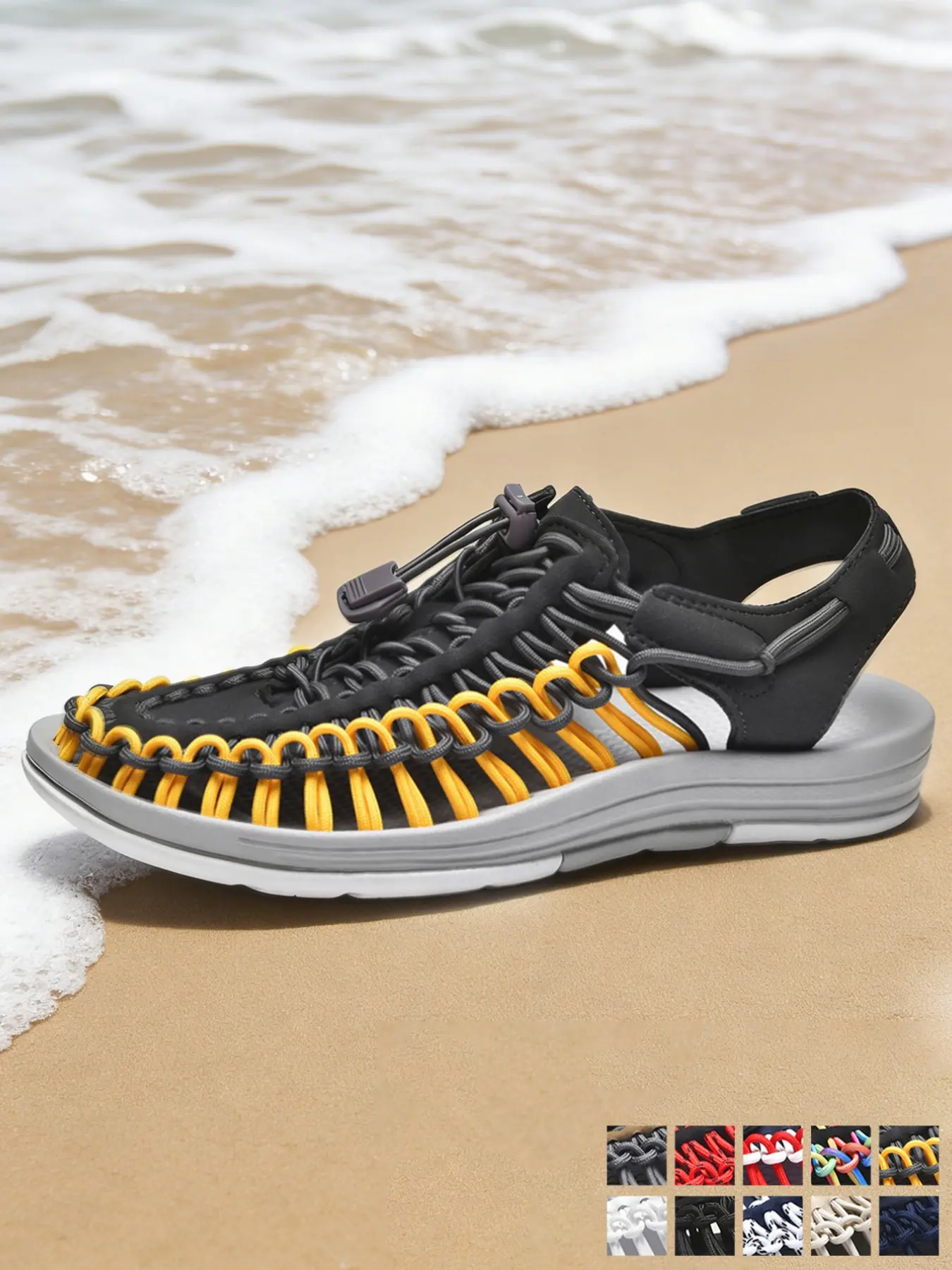 Men's Woven Sandals Wide Width Breathable Woven Bungee Cord Closed Toe Athletic Sandals Lightweight Non-Slip Cushioned Beach Water Shoes for Summer Hiking, Vacation & Big Size 11-14 Adjustable Sandals PU Woven Sandals
